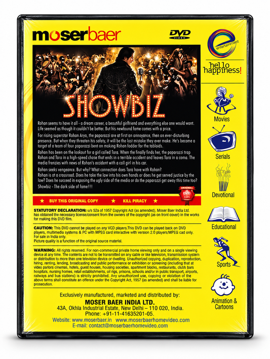 Showbiz The Dark Side of Fame original Hindi movie DVD back cover