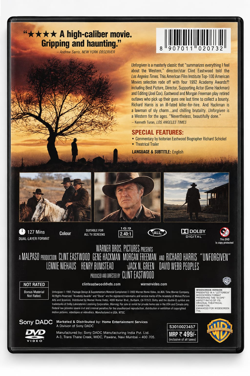 Unforgiven – Movie DVD | Clint Eastwood spine cover