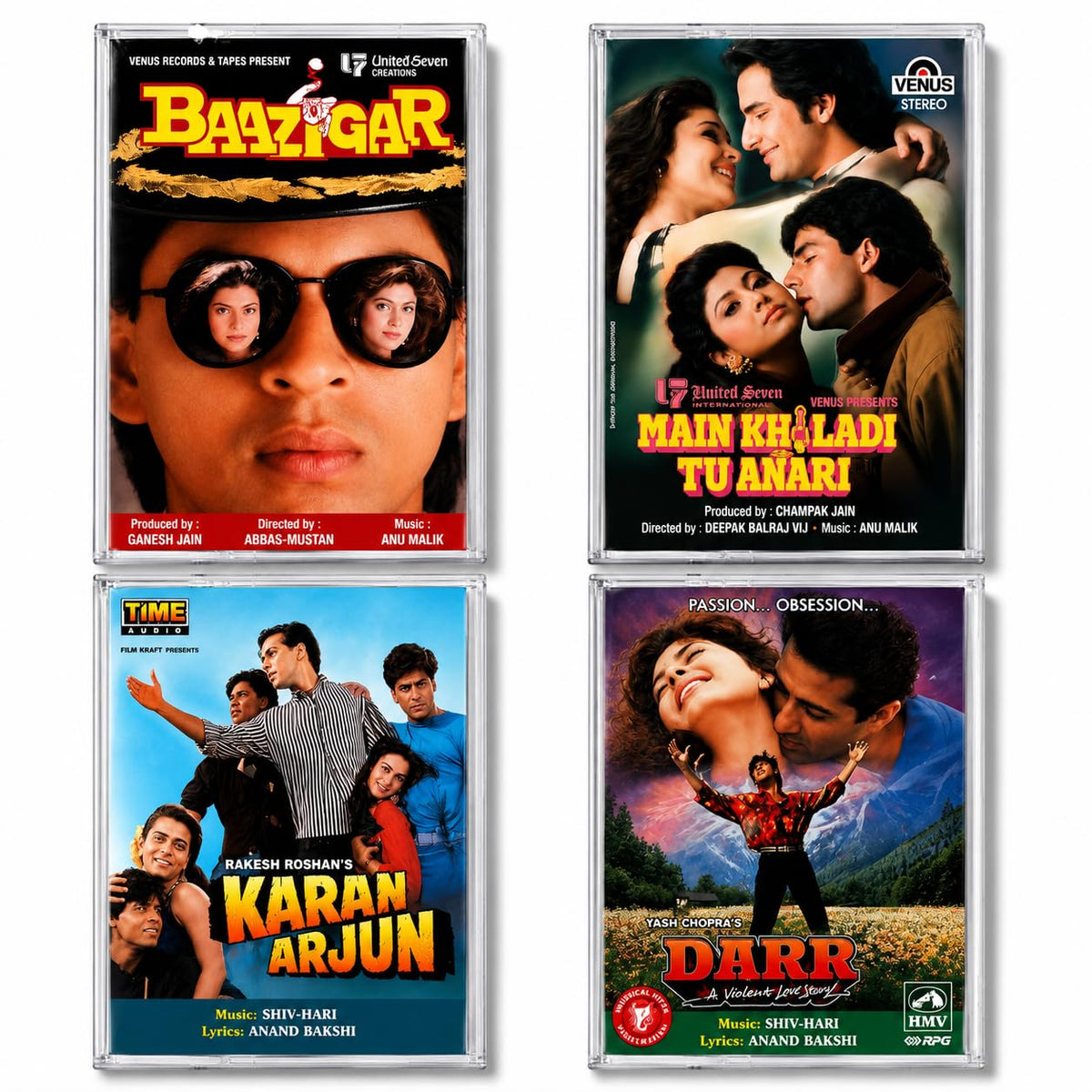 Vintage Bollywood Audio Cassette Collection Pack of 4