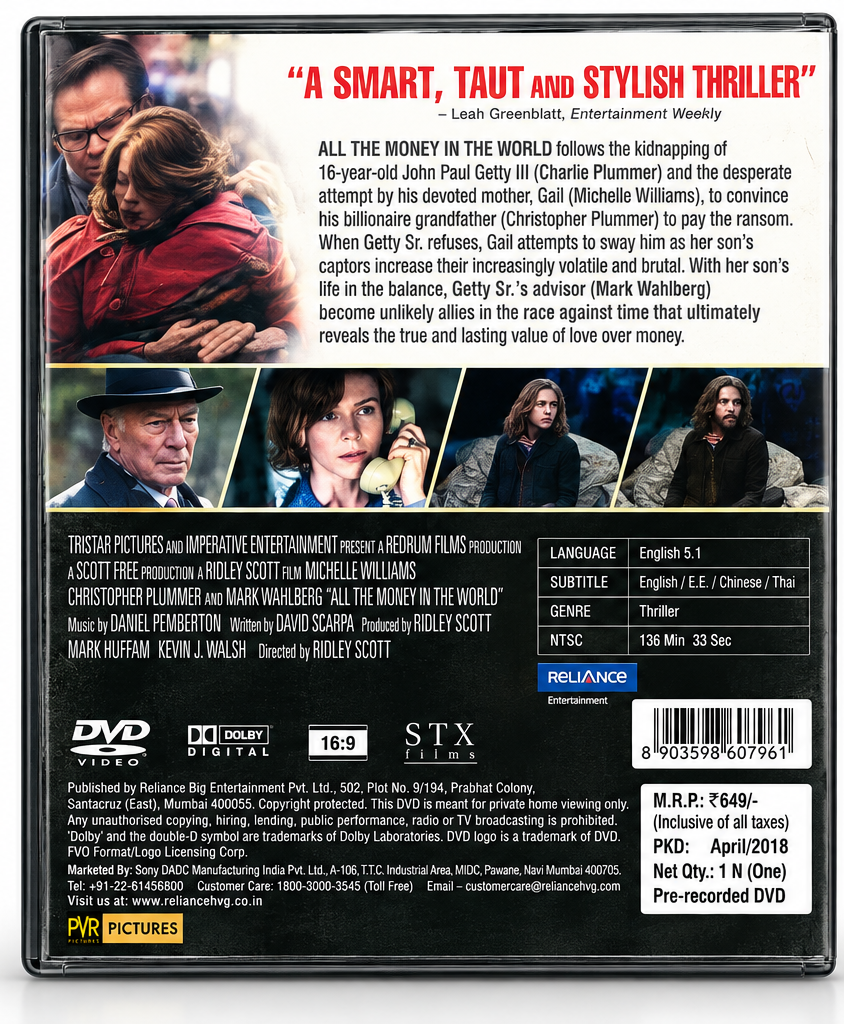 All the Money in the World – Movie DVD back cover