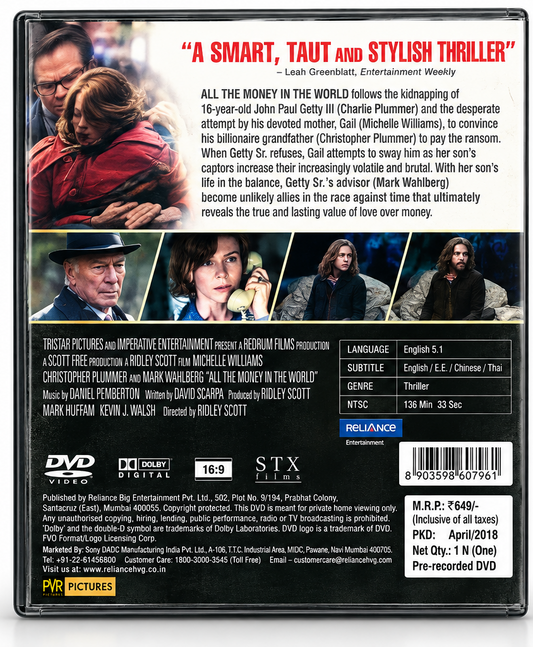 All the Money in the World – Movie DVD back cover