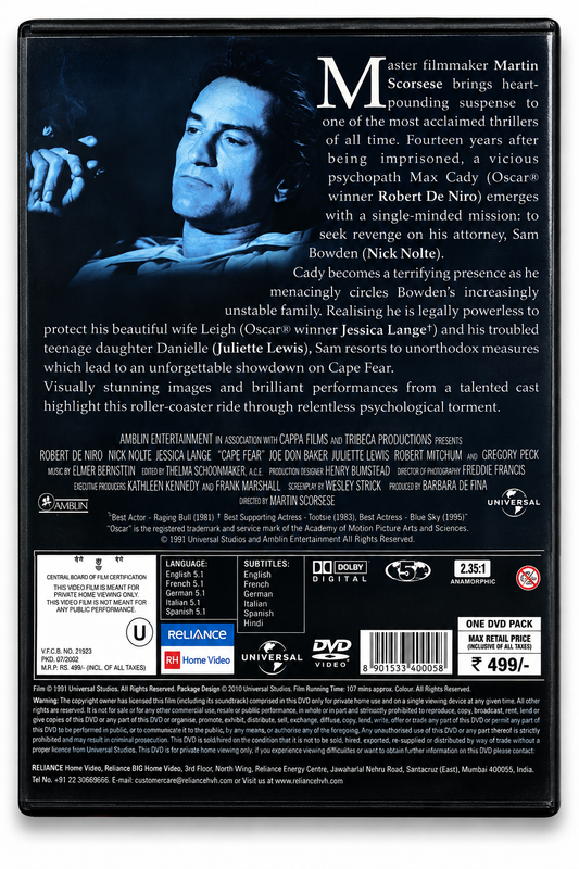 Cape Fear original movie DVD back cover
