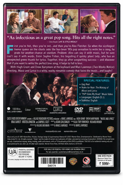 Music and Lyrics original movie DVD back cover