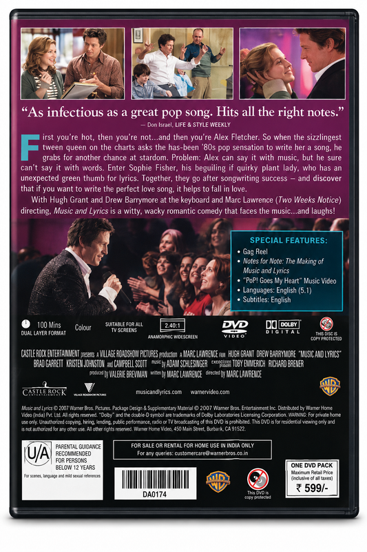 Music and Lyrics original movie DVD back cover