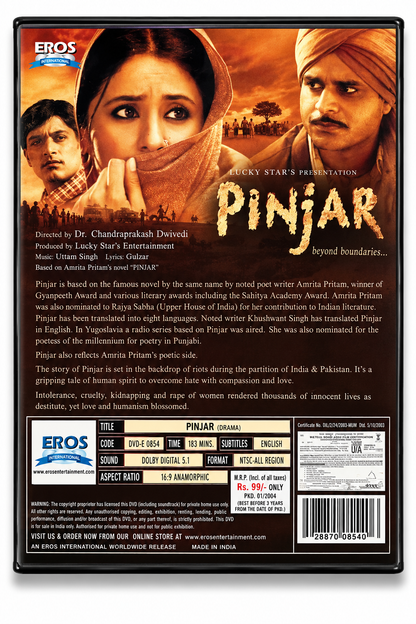 Pinjar original Hindi movie DVD back cover