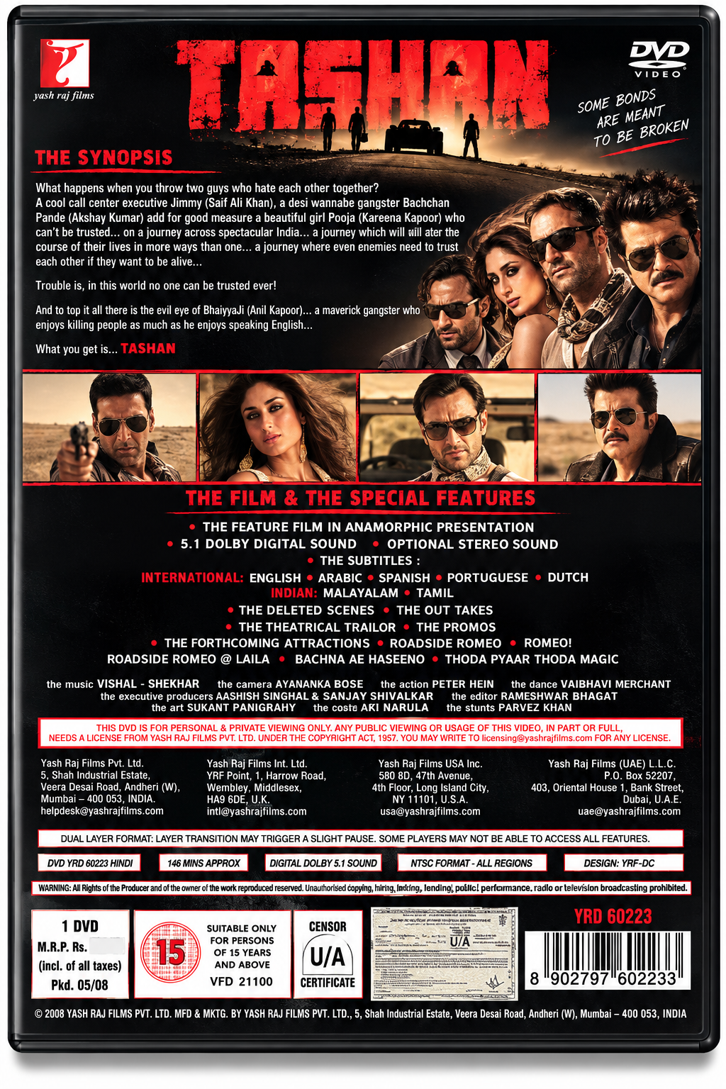 Tashan original Hindi movie DVD back cover