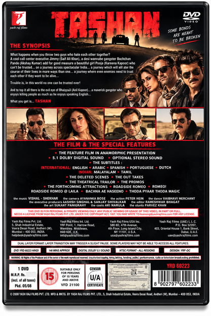 Tashan original Hindi movie DVD back cover