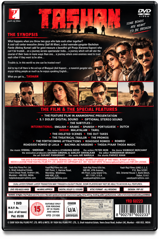 Tashan original Hindi movie DVD back cover