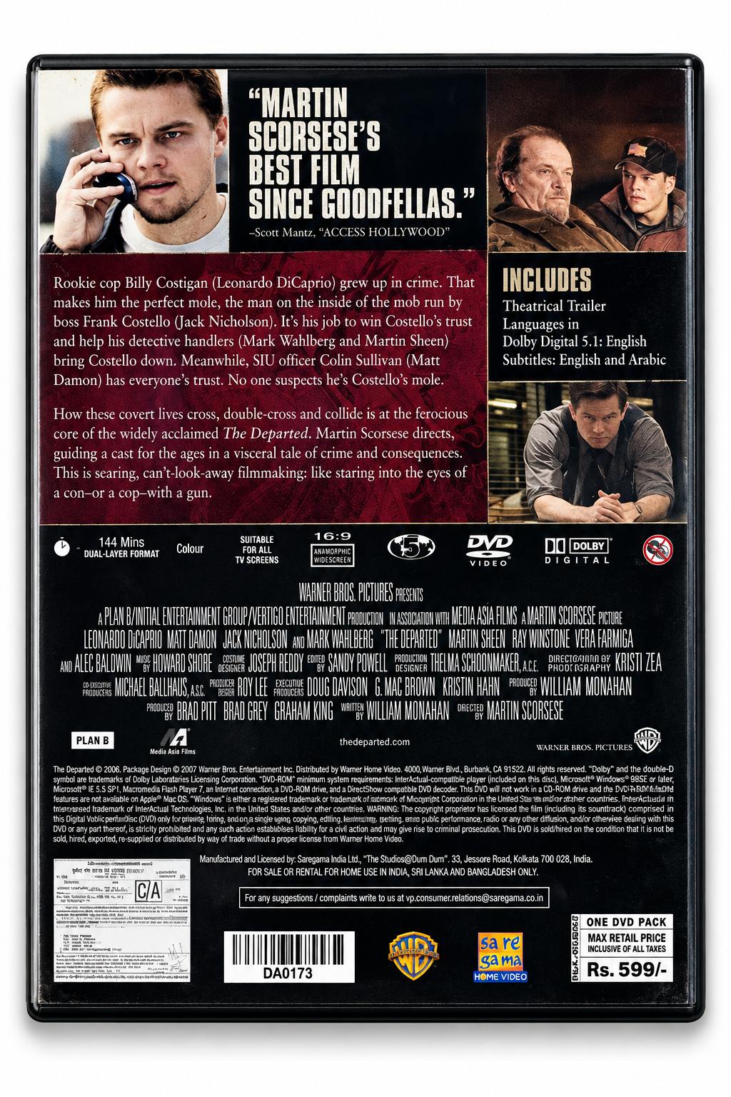 The Departed original movie DVD back cover