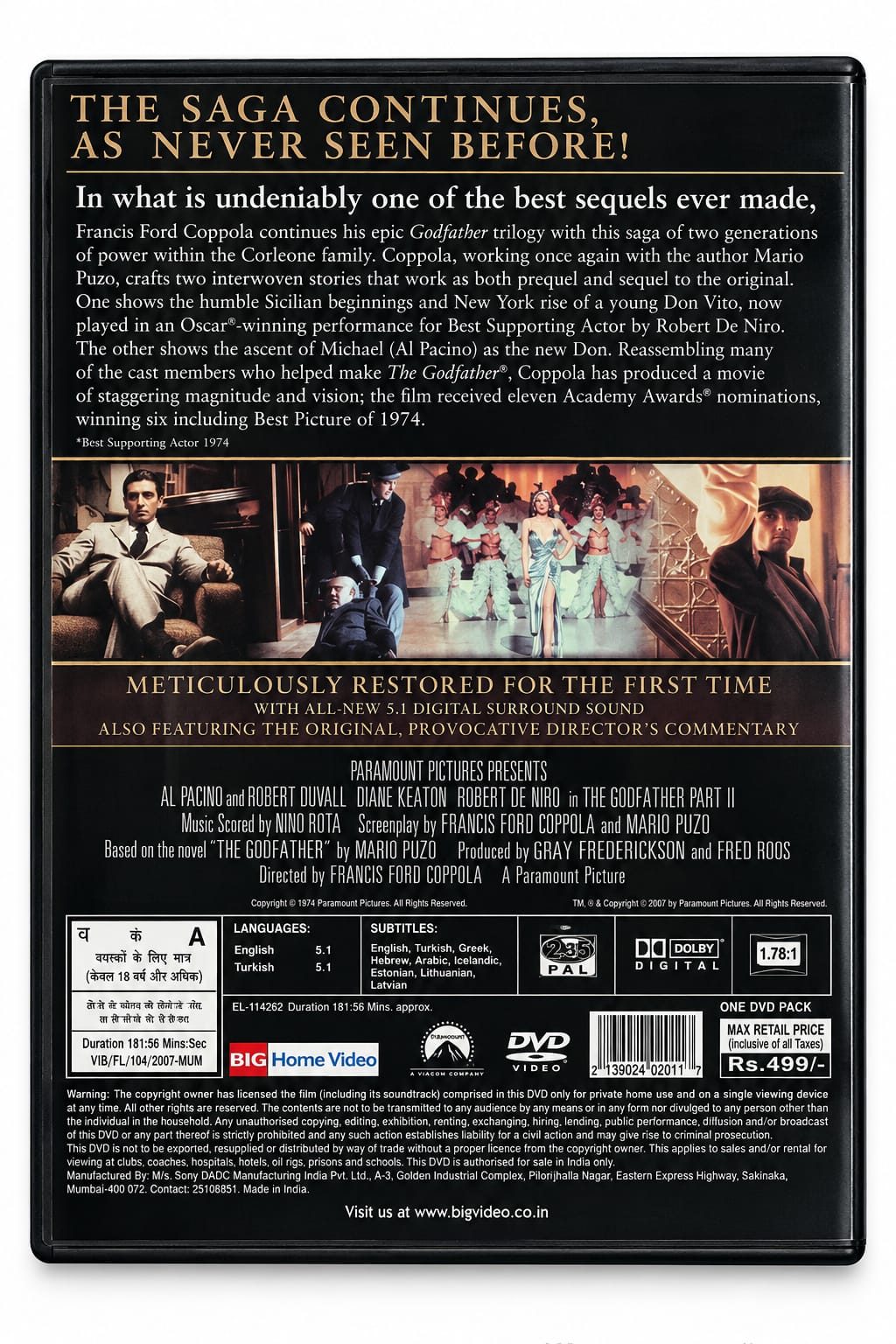 The Godfather Part II – Movie DVD | The Coppola Restoration spine cover
